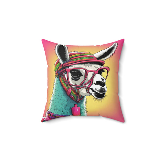 "Hipster Llama" Spun Polyester Square Pillow